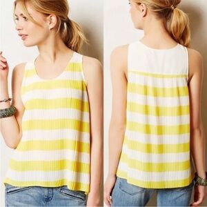 Anthropologie Maeve Yellow/White Striped Micro-Pleated Sleeveless Top Size 2